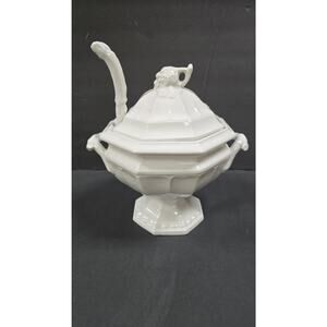 Vintage Red Cliff Ironstone Soup Tureen With Lid Ladle White Lion Grape Handles